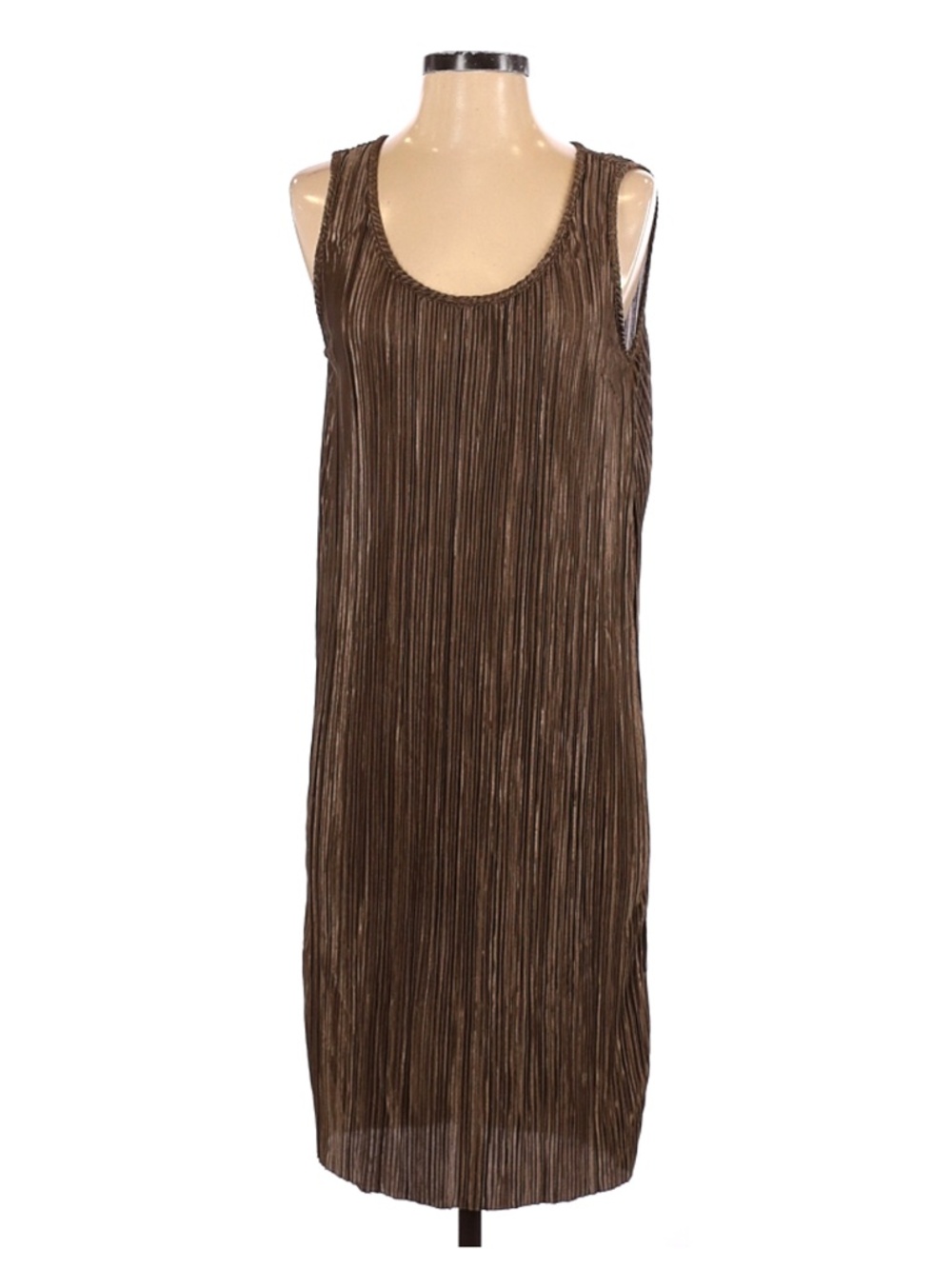 H&M ♡ Gold Crinkle Plisse Midi Shift Dress